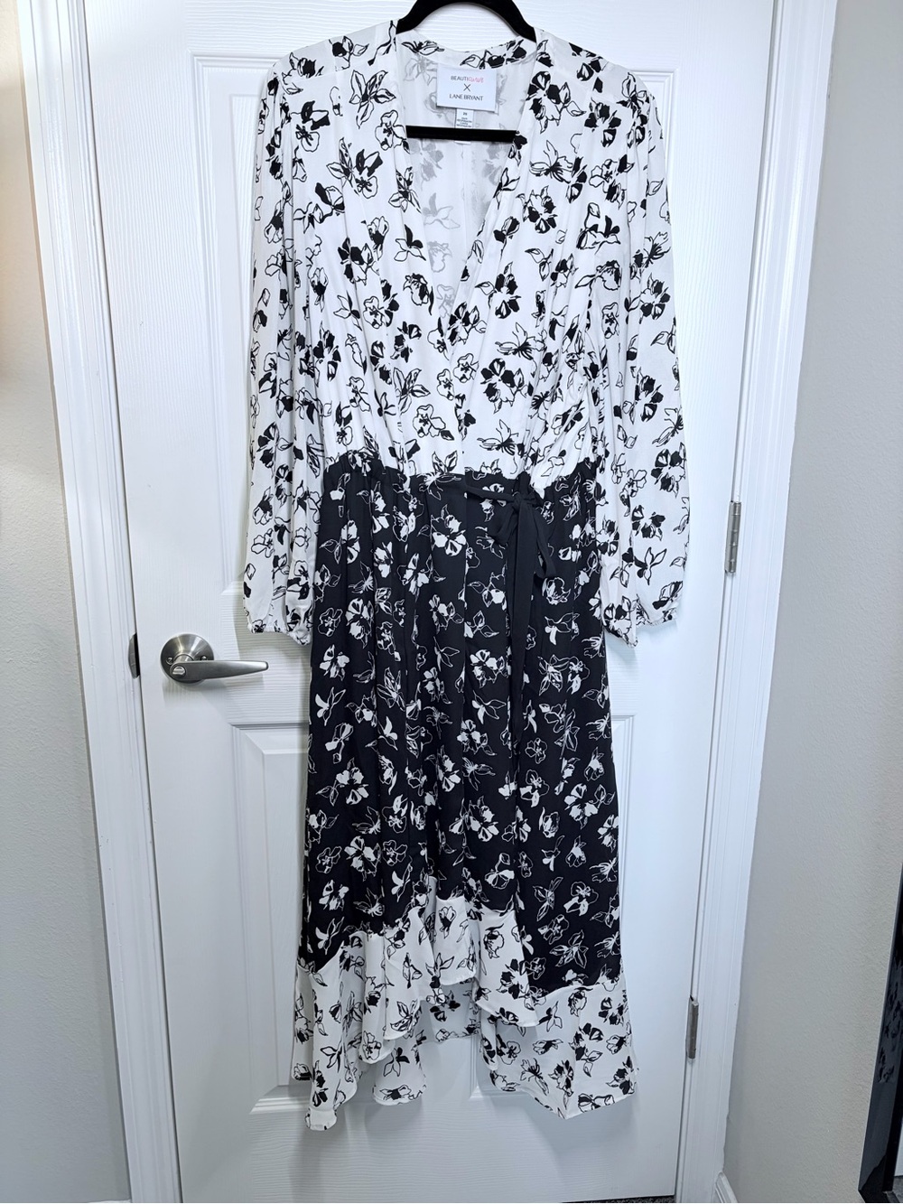 Lane Bryant Black and White Floral Midi Wrap Dress